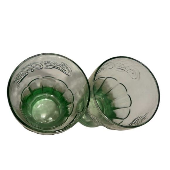 Coca-Cola Green Contour Glasses Set of 2 Vintage Embossed Coke Logo Tumblers - Picture 3 of 7
